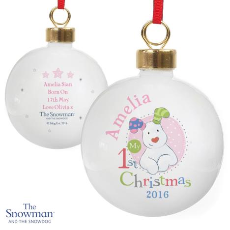 Personalised The Snowdog My 1st Christmas Pink Bauble £11.99